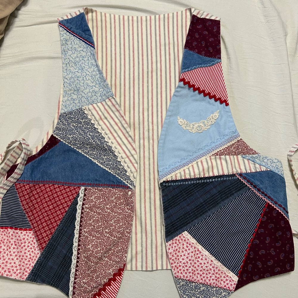 Vintage one of a kind Patchwork Vest with Striped Back
